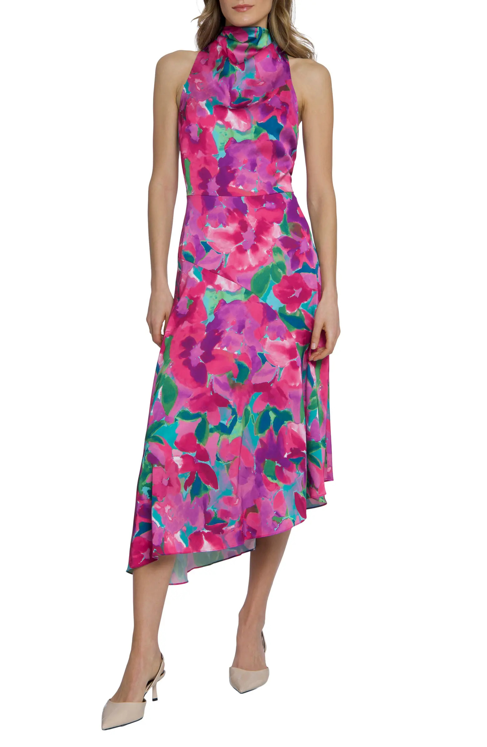 Mock Neck Asymmetric Midi Dress | Nordstrom