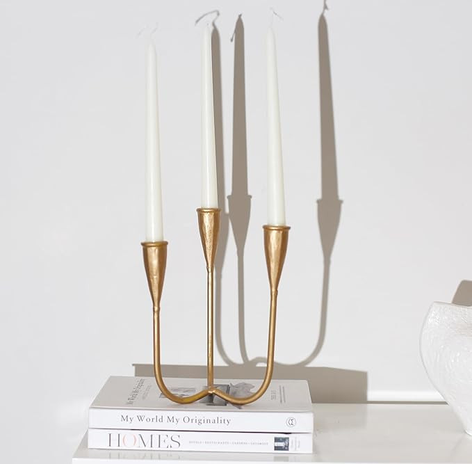 Modern 3-Arm Candelabra Holder, Cast Iron Metal Candlestick Holders 9.3 Inches Tall Candle Holder... | Amazon (US)