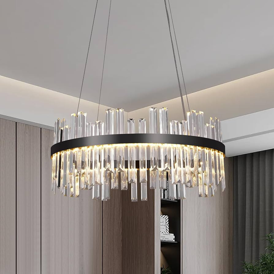 Black Led Modern Crystal Chandelier: 23.6" Round K9 Luxury Clear Crystals 3 Color Dimmable Contem... | Amazon (US)