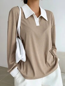 DAZY Contrast Polo Neck Drop Shoulder Tee SKU: sw2207117182880988(4 Reviews)$15.49$20.00-23%AddTh... | SHEIN