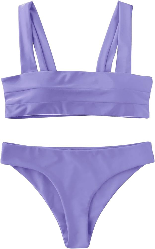 ZAFUL Women's Wide Straps Padded Bandeau Bikini Set | Amazon (US)