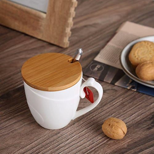 77L Coffee Mug with Lid and Spoon, Ceramic Coffee Mug with Bamboo Lid and Spoon - Ceramic Milk, T... | Amazon (UK)