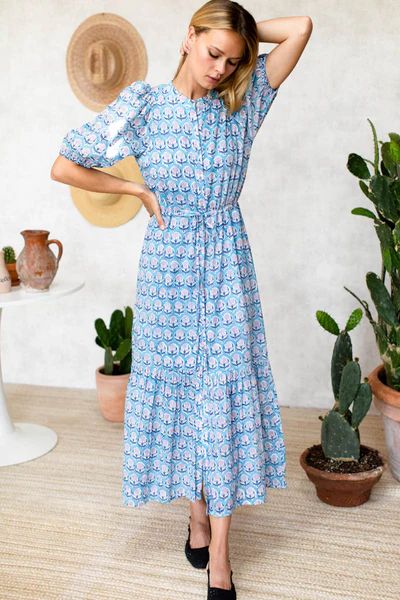 Lucy Dress - Friday Flowers Blue + Pink Organic | Emerson Fry