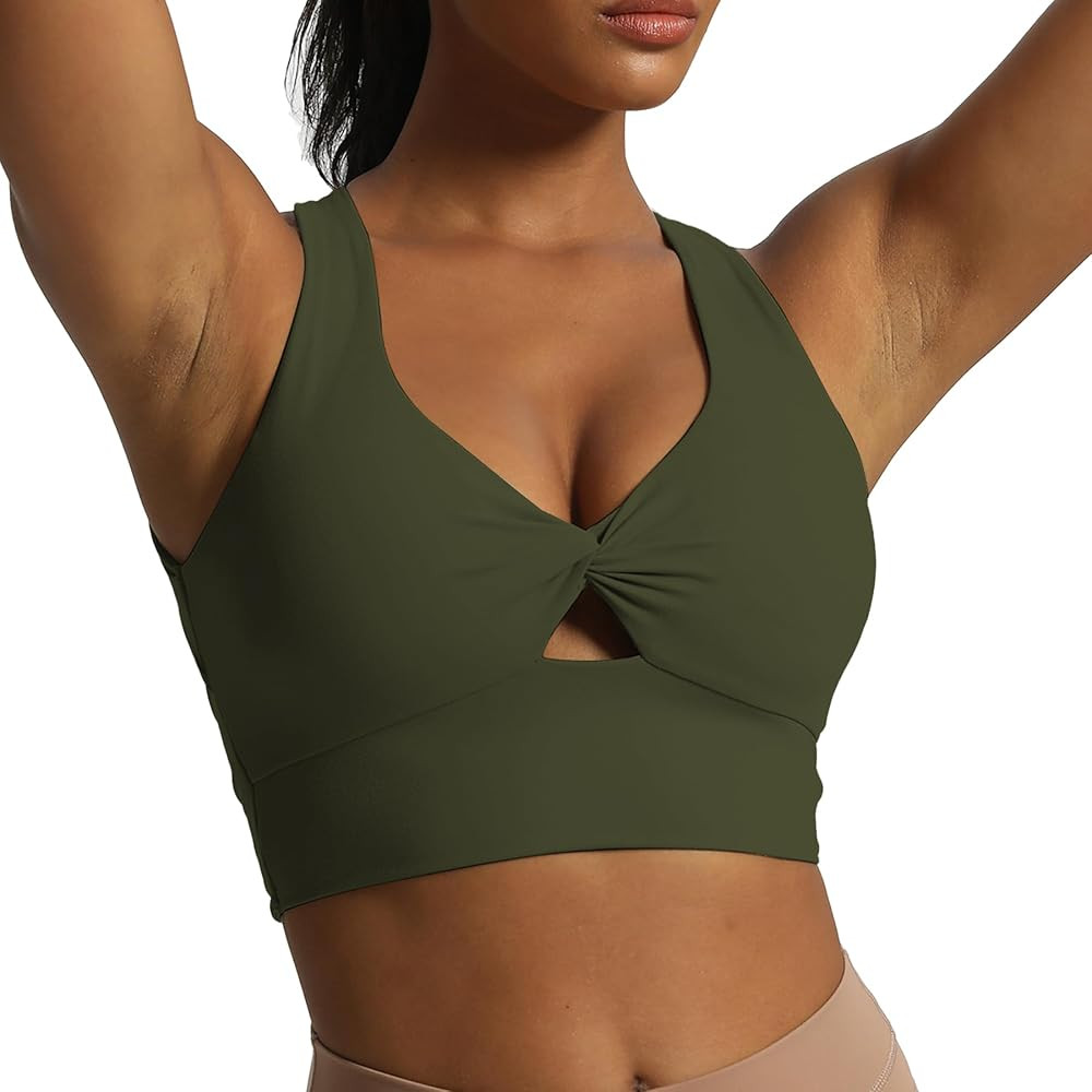 Aoxjox Women's Workout Sports Bras Twist Front Fitness Padded Training Gym Bra Yoga Crop Lola Tan... | Amazon (US)