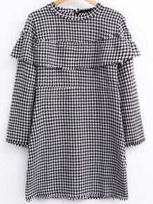 Black And White Houndstooth Ruffle Dress | ROMWE