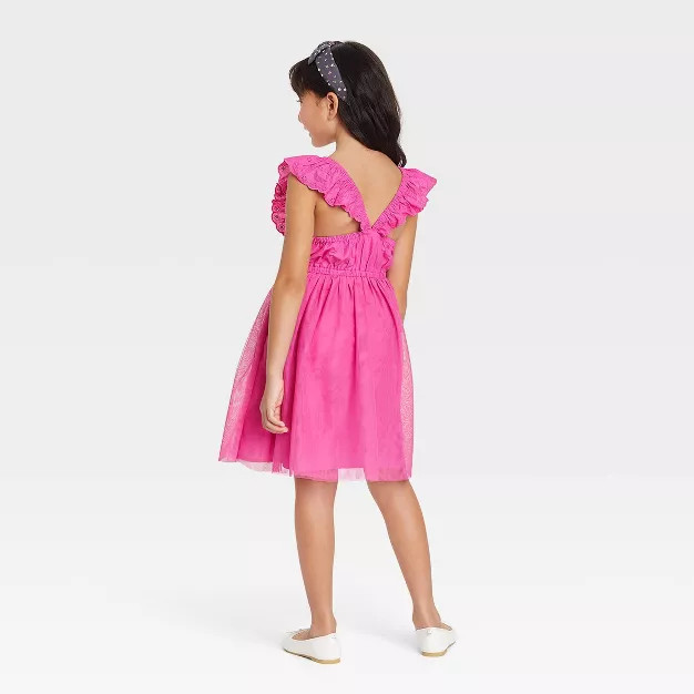 Girls' Eyelet Flutter Sleeve Tulle Dress - Cat & Jack™ | Target