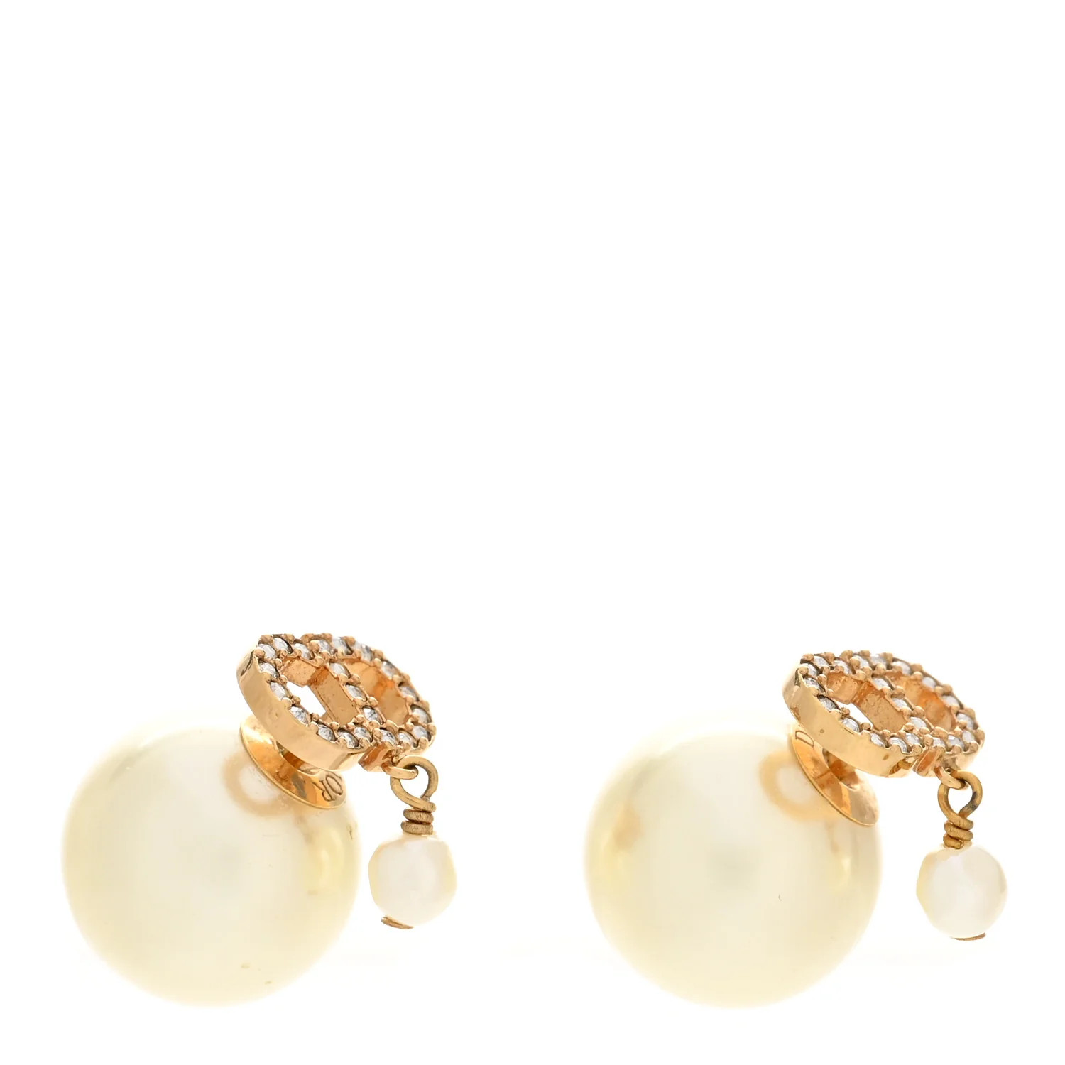 Pearl Crystal Logo Drop Earrings Gold | FASHIONPHILE (US)
