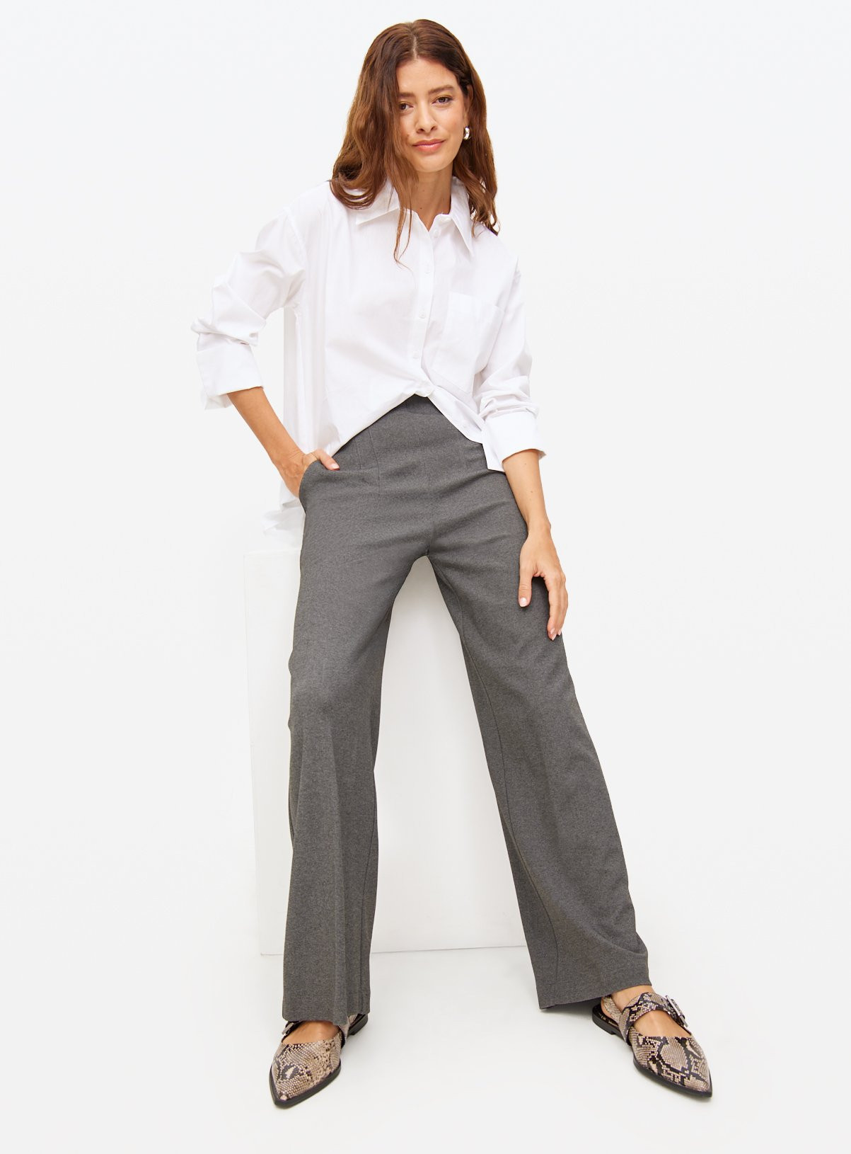 Mid Grey Wide Leg Ponte Trousers 16S | argos.co.uk