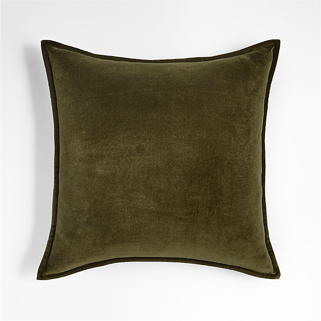 Dark Green 20"x20" Washed Organic Cotton Velvet Throw Pillow with Feather Insert + Reviews | Crat... | Crate & Barrel