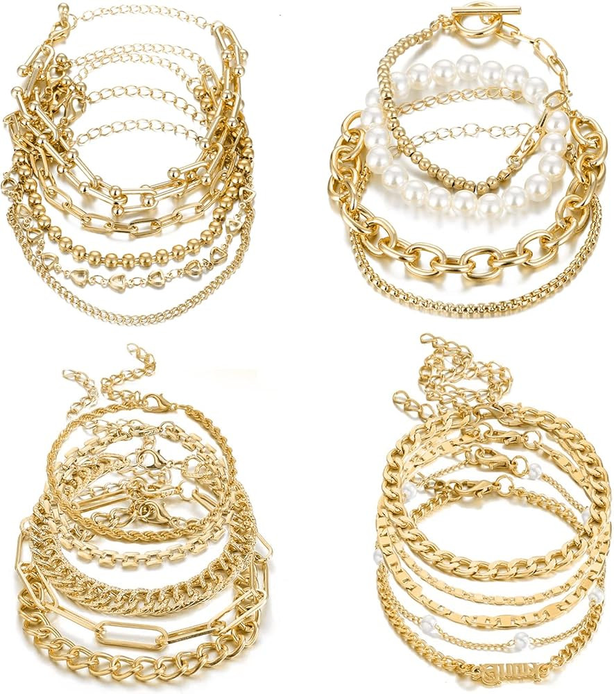 Cocazyw 19pcs Multiple Layered Stackable Open Cuff Wrap Bangle Rose gold Gold Bracelets for Women... | Amazon (US)