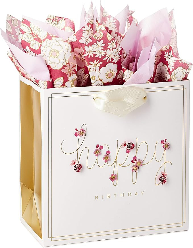 Hallmark Signature 7" Medium Birthday Gift Bag with Tissue Paper (Pink Flowers) | Amazon (US)