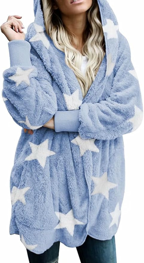 Dokotoo Womens 2024 Winter Long Sleeve Solid Fuzzy Fleece Open Front Hooded Cardigans Jacket Coat... | Amazon (US)