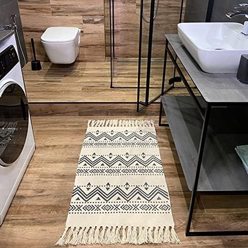 Eco Joy Cotton Black and White Area Rug with Tassel 2x3 - Small Boho Bathroom Runner Bath Mat - M... | Amazon (US)