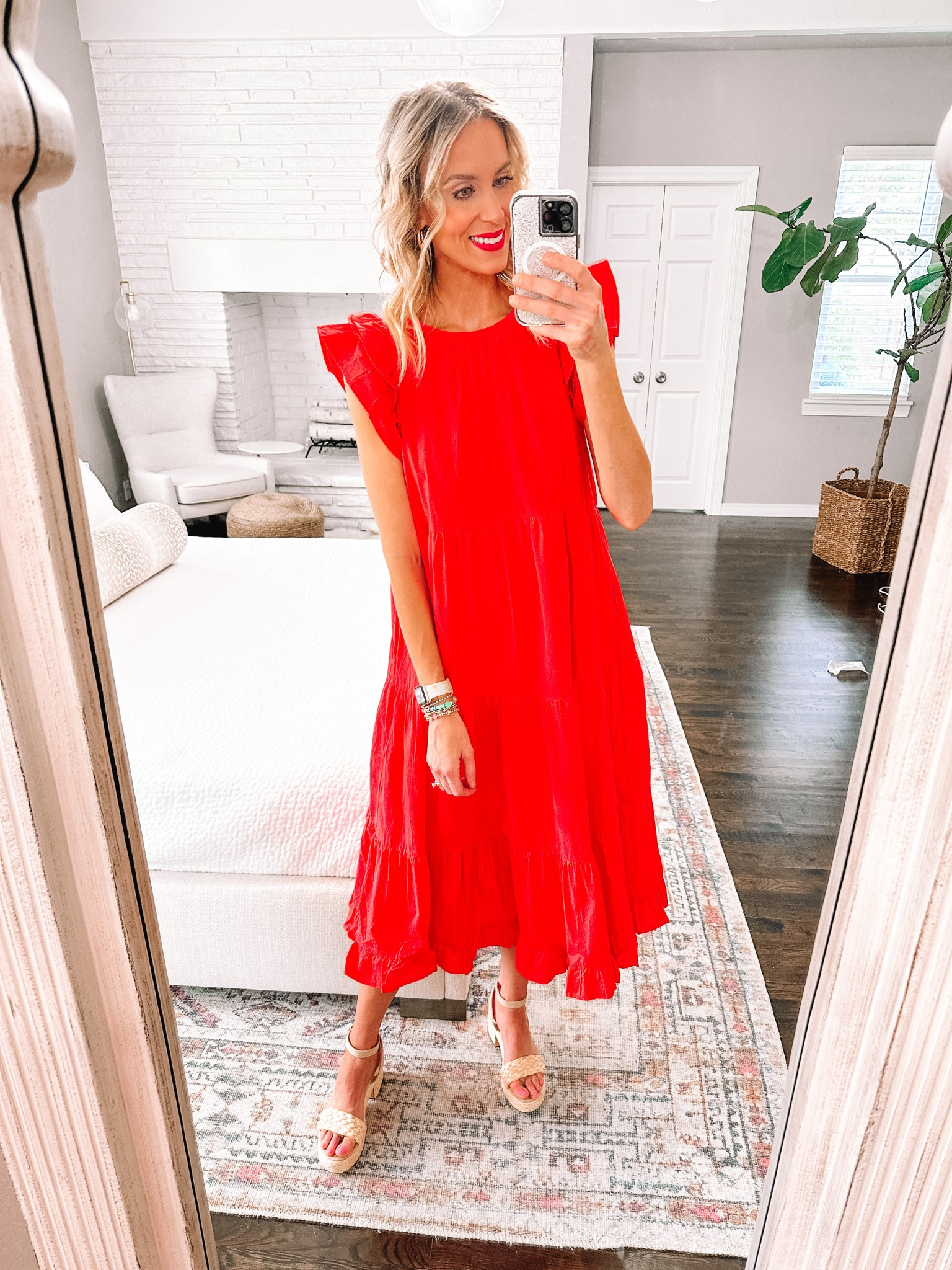 knee length dresses for ladies Red Midi Dress for Summer | Stylish Summer Vacation Dresses main image 0