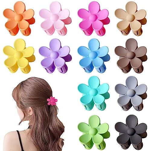 Qckarobe Small Flower Hair Claw Clips for Women Girls 12Pcs Cute Flower Hair Clips for Women Thin/Medium Thick Hair, 1.35 Inch Non Slip Matte Mini Small Hair Claw Clips | Amazon (US)