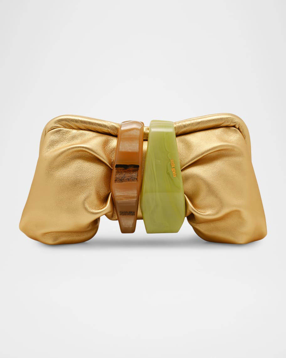 Julita Sculptural Bow Metallic Leather Clutch Bag | Neiman Marcus