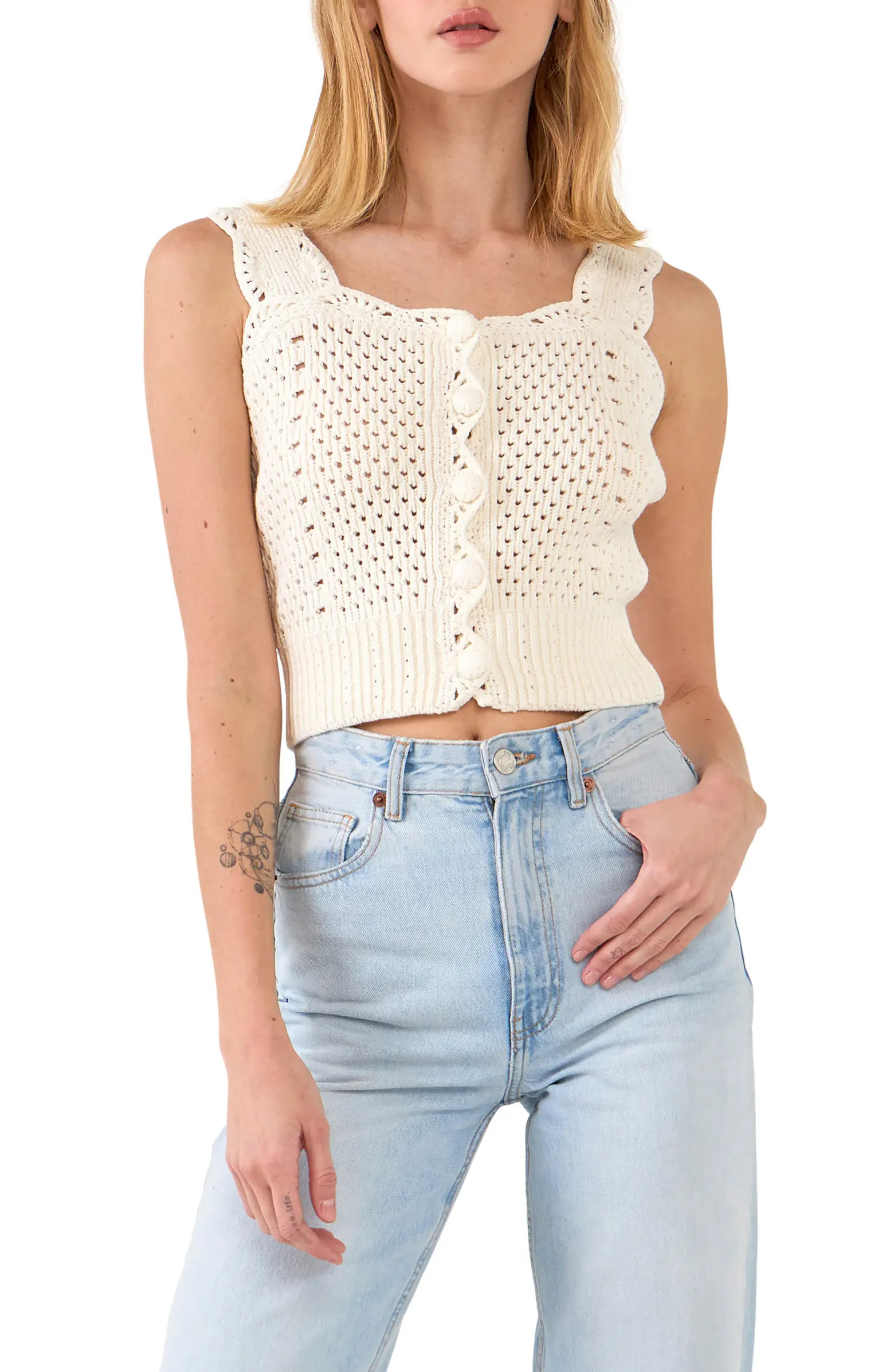English Factory Scallop Detail Crochet Button Tank | Nordstrom | Nordstrom
