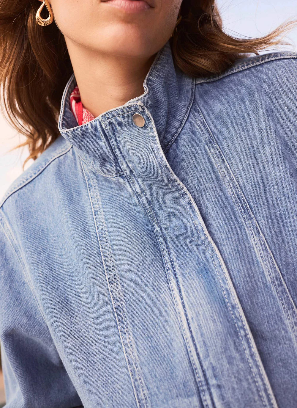 Mid Indigo Denim Bomber Jacket | Mint Velvet