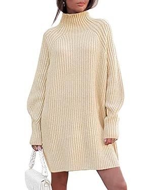 LILLUSORY Women's Mock Turtleneck Long Lantern Sleeve Oversized Sweater Dress 2023 Fall Loose Cas... | Amazon (US)