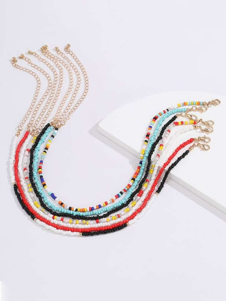 Multicolored Beaded Choker Necklace Set - 7pcs | SHEIN