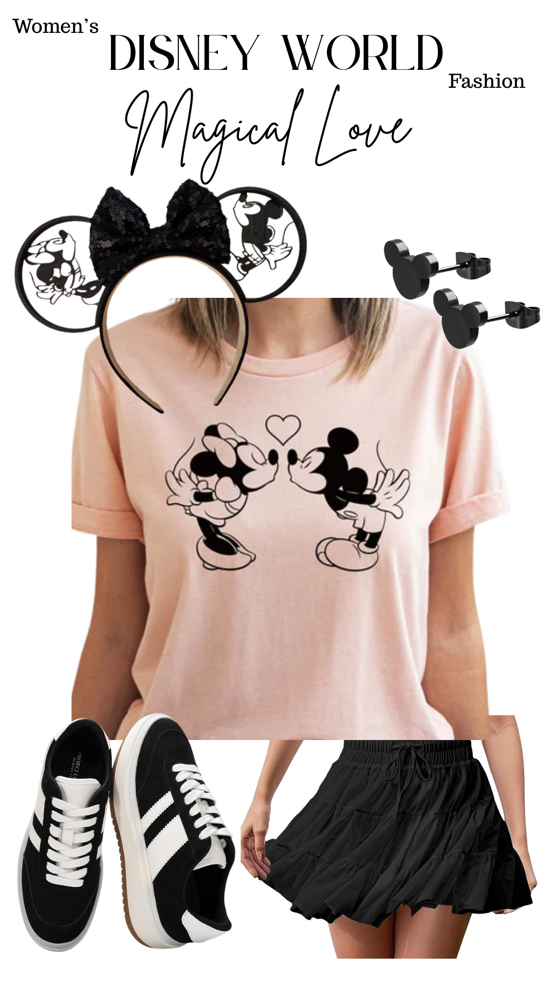 This Minnie and Mickey tee is giving classic Disney romance with a modern twist. Paired it with a flirty black skort, comfy sneakers for park days, and the cutest black accessories to tie it all together. Perfect for Disney World, date night in the parks, or Valentine’s Day magic. ✨

Shop my full Disney outfit below 👇

women’s Disney World outfit, Disney Valentine’s Day outfit, Mickey and Minnie shirt, Disney couple tee, Disney skort outfit, Disney park sneakers, Minnie ears outfit, Disney World fashion, cute Disney outfit for women 

 #LTKootd #LTKTravel