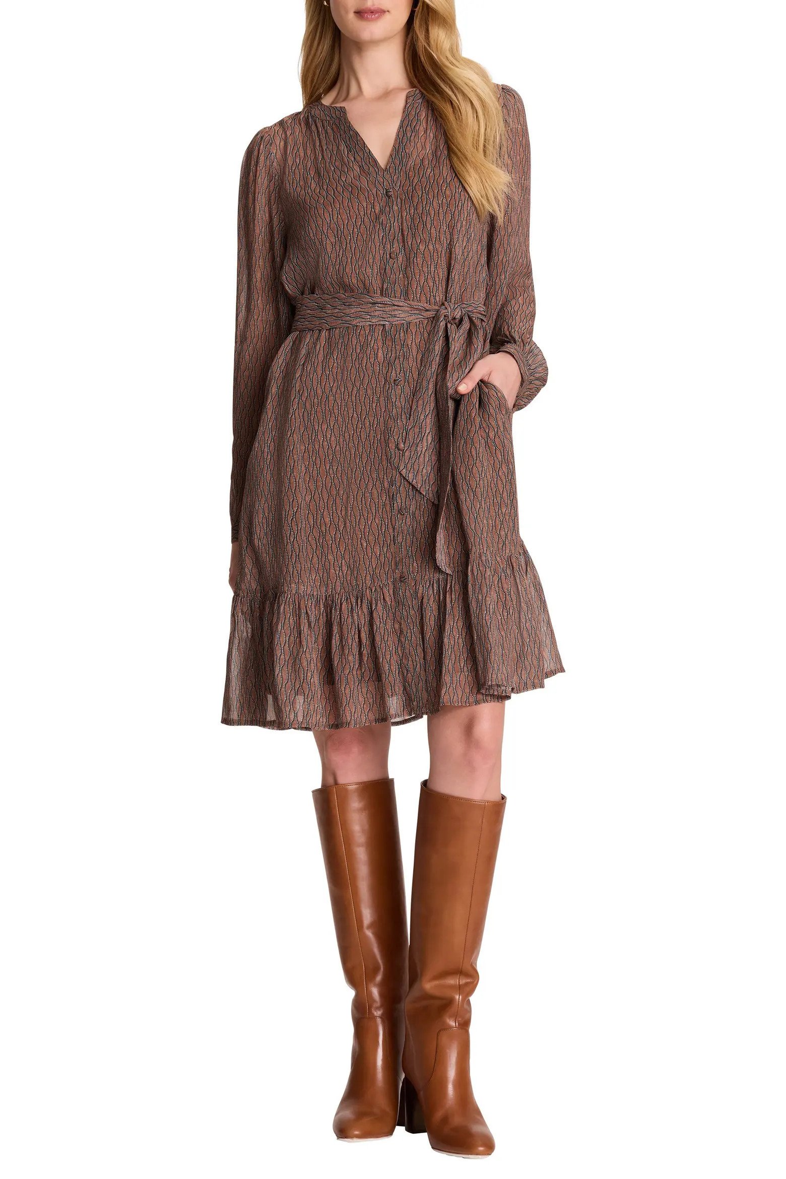 NIC+ZOE Dotty Chain Long Sleeve Georgette Dress (Women) | Nordstrom | Nordstrom