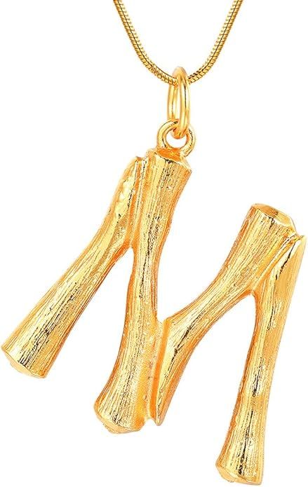 FOCALOOK Bamboo Initial Necklace Stainless Steel Based 18k Gold/Black Gun Plated DIY Womens Mens ... | Amazon (US)