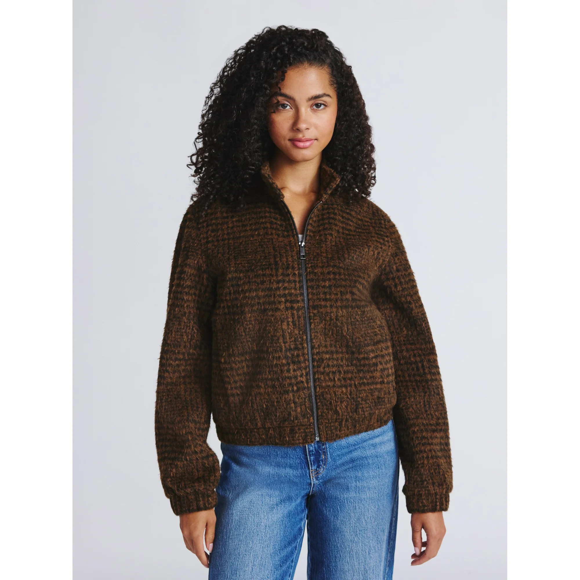 Time and Tru Women's and Women's Plus Faux Wool Bomber Jacket, Sizes XS-2X - Walmart.com | Walmart (US)