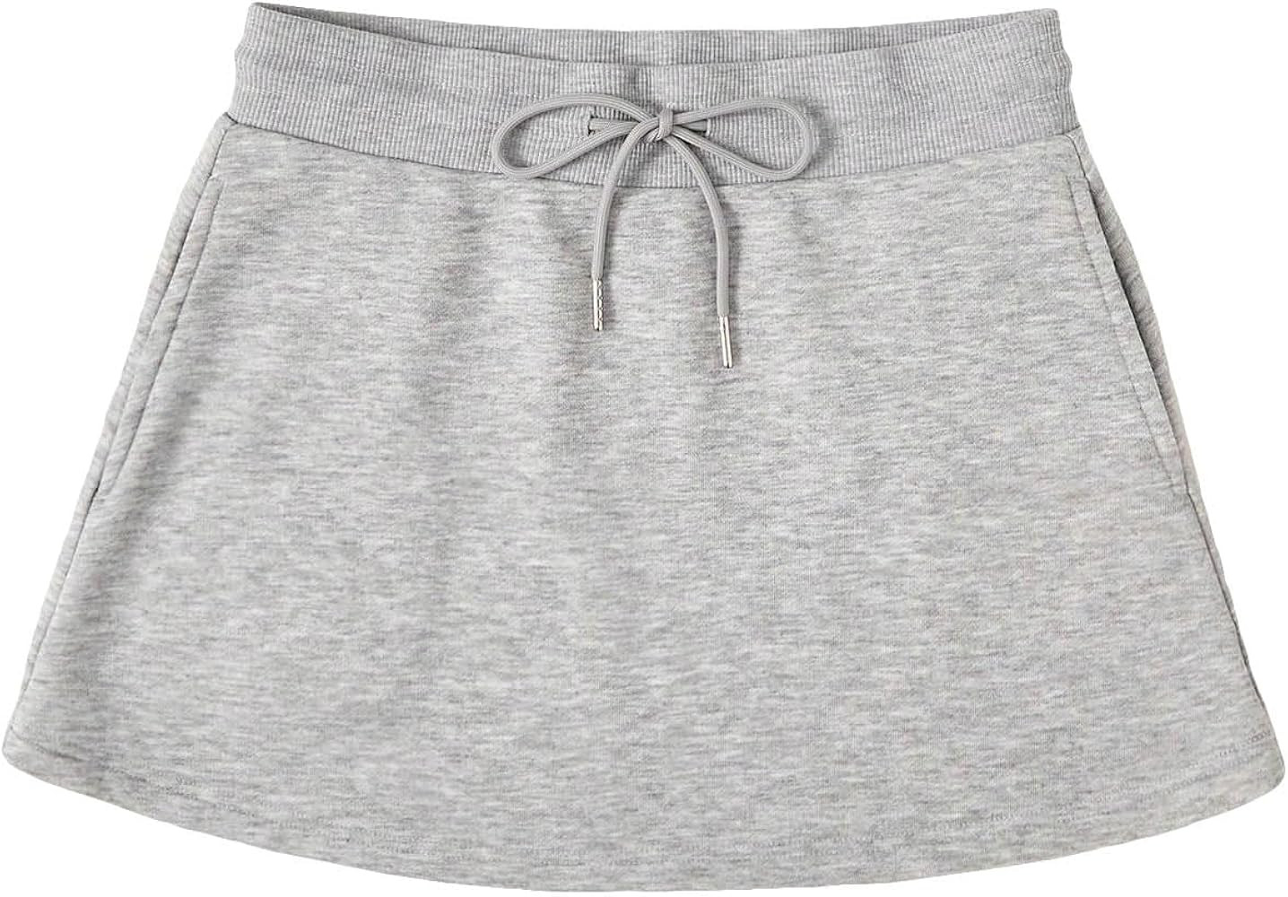 SHENHE Women's Drawstring Waist Casual Sweat Skirt Sports Mini Skirt with Pockets | Amazon (US)