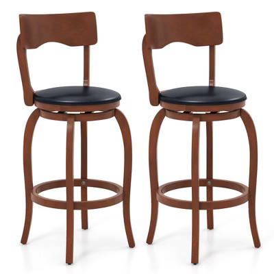 Costway 29" Swivel Bar Stools Set of 2 w/ Rubber Wood Frame Upholstered Seat Footrest | Target