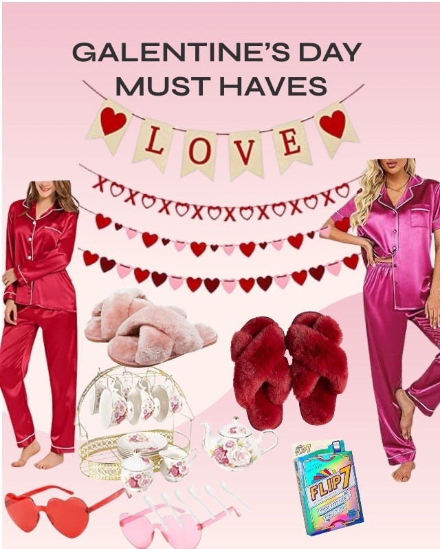 Cozy Galentine’s Day essentials for a comfy day with the girls. Tea party in pjs, slippers, a good movie and a game of flip 7 is my favorite way to celebrate! #ltkgalentinesday #galentinesday #galentine #love #valentinesday #cozyday #girlsday 

#LTKValentine