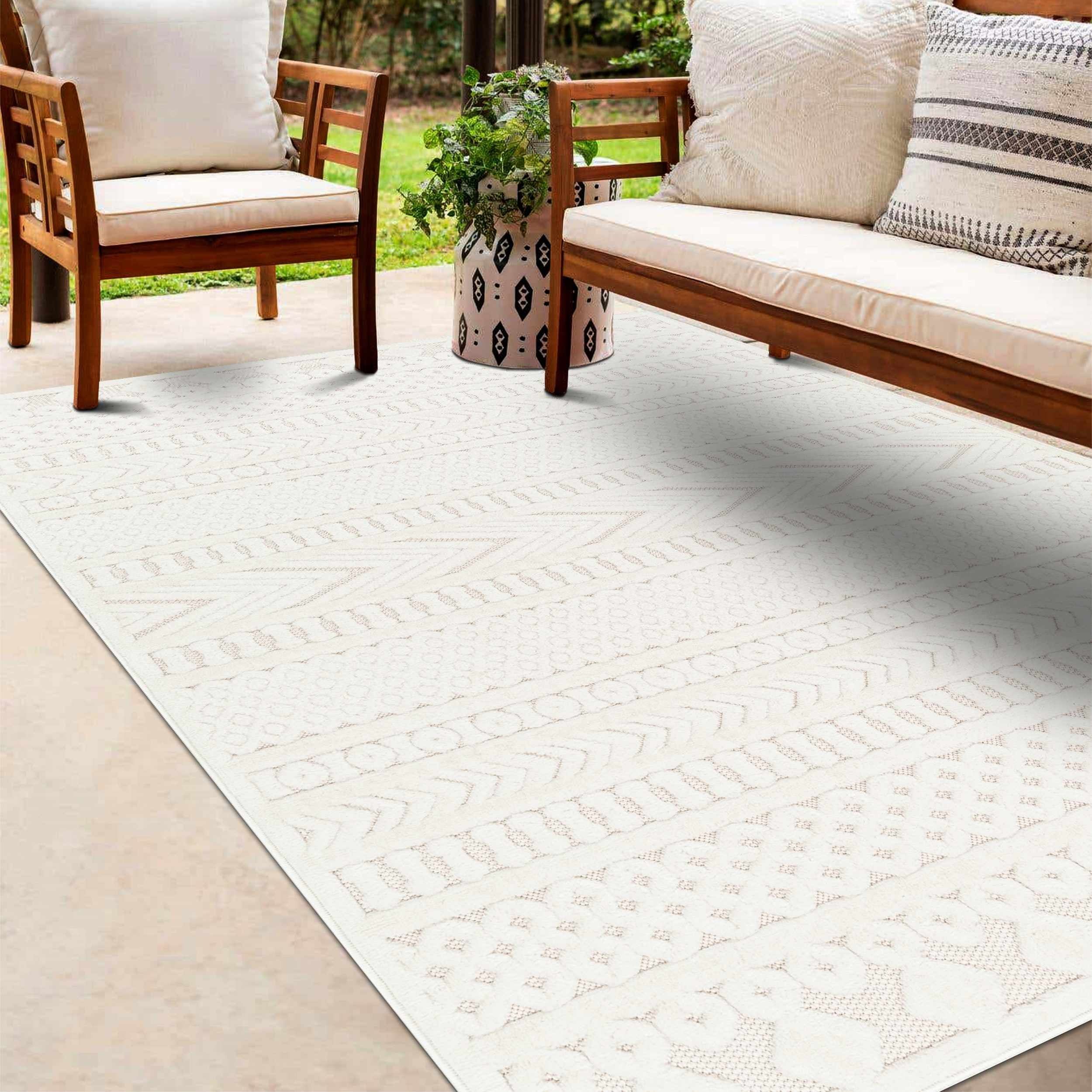 Hauteloom JOVE Living Room, Bedroom Patio Outdoor Area Rug - Ivory, Green, Gray - 7'10" x 10' | Walmart (US)