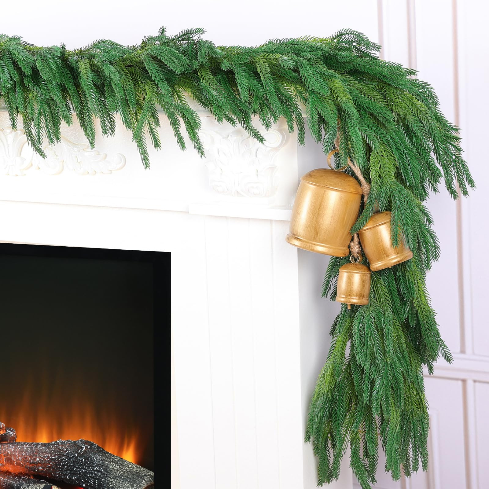 2 Pcs 6 Ft Christmas Norfolk Pine Garlands, Real Touch Faux Pine Garland, Realistic Green Fake Gr... | Amazon (US)