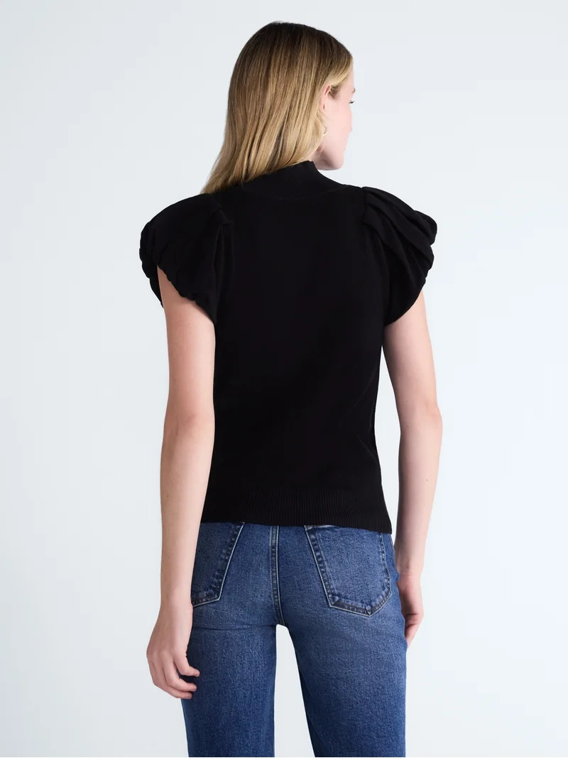 Scoop Women's Mock Neck Top with Bubble Cap Sleeves, Sizes XS-XXL | Walmart (US)