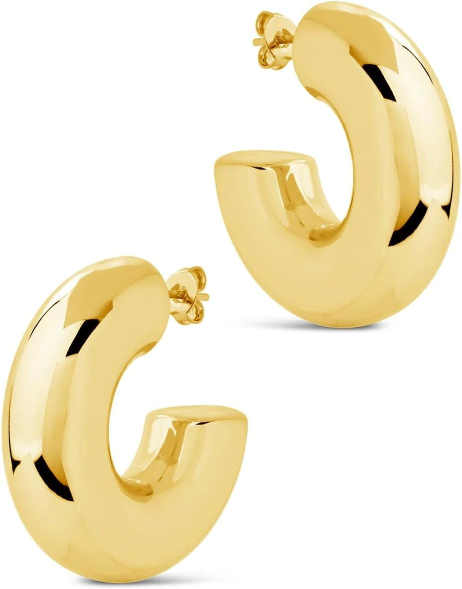 CONRAN KREMIX Waterproof Chunky Gold Hoops Earrings for Women Non Tarnish, Thick Gold Plated Circle Open Hoop,Lightweight Hollow Earrings Trendy | Amazon (US)
