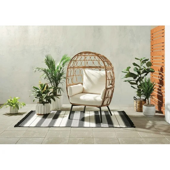 Better Homes & Gardens Willow Sage Steel Wicker Outdoor Egg Chair, Brown - Walmart.com | Walmart (US)