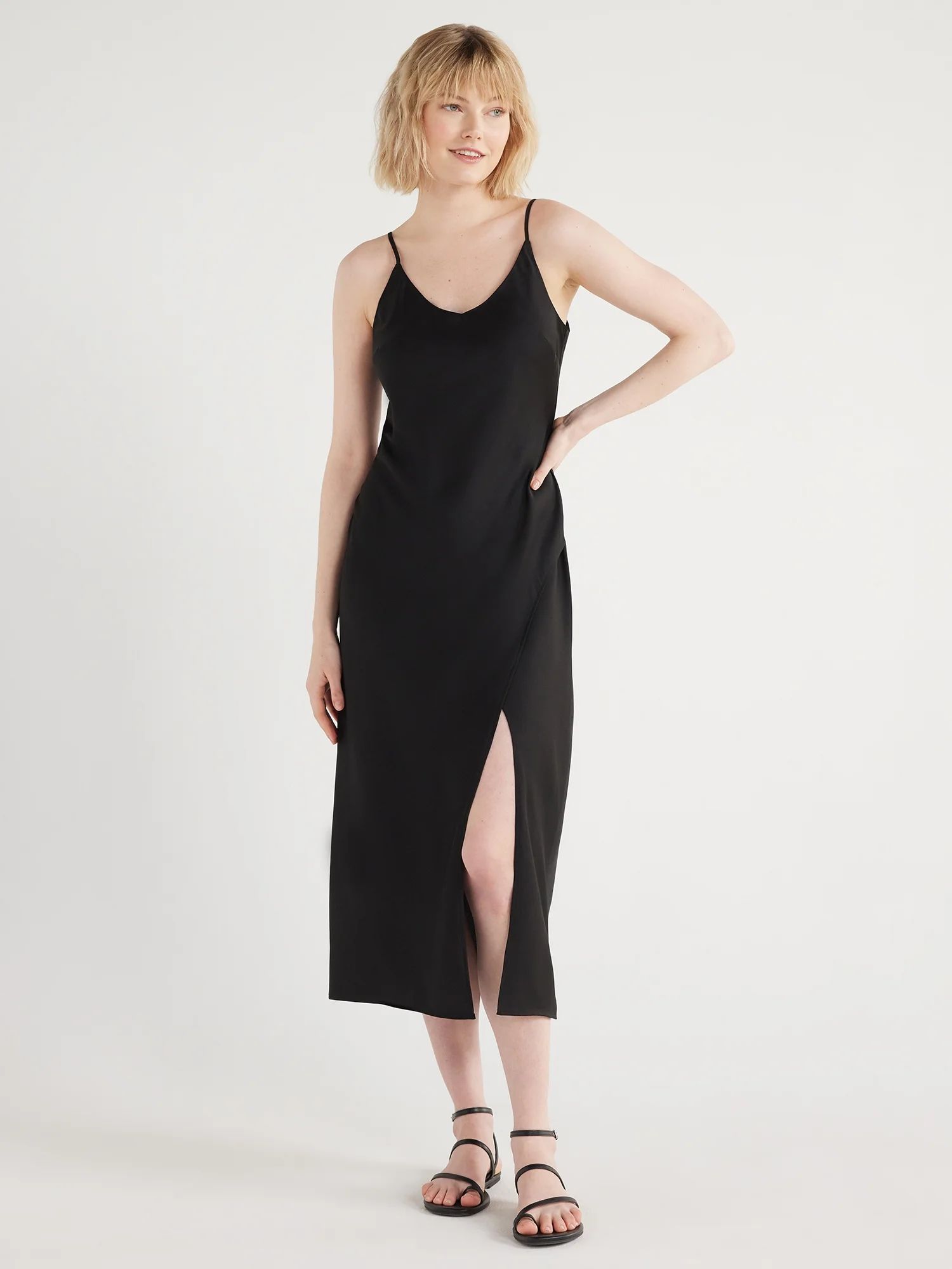 Scoop Women's Satin Midi Slip Dress with Side Slit, Sizes XS-XXL | Walmart (US)