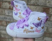 Personalized Butterfly Converse, Baby Toddler Butterfly Shoes, Bling Crystal Converse, All White ... | Etsy (US)