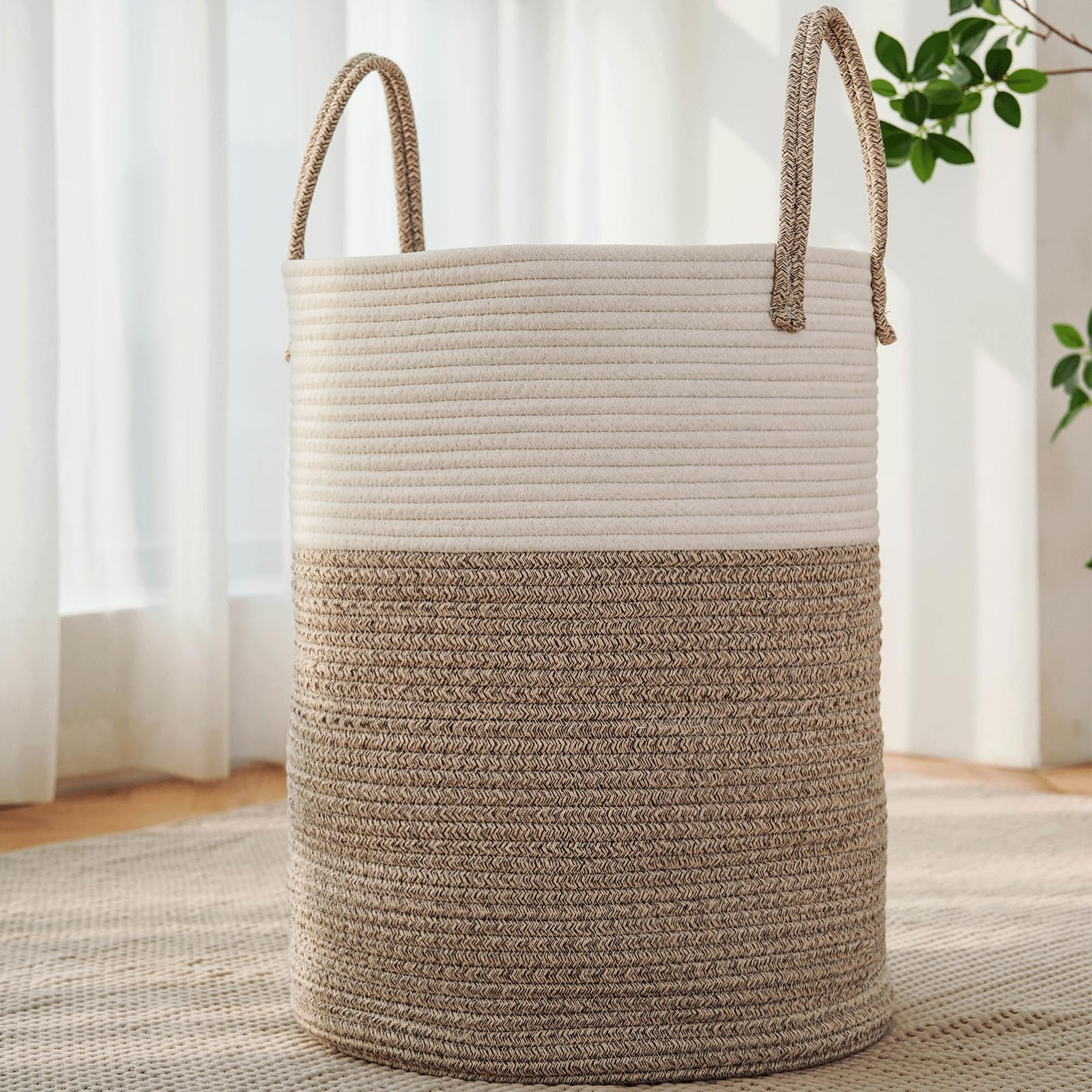 JMvicyroam Large Woven Laundry Basket Hamper,60L Cotton Rope Storage Bin for Blankets,Toys and Cl... | Amazon (US)