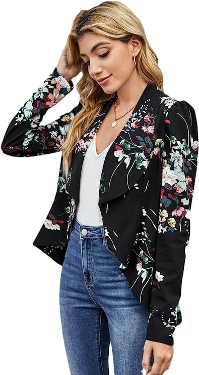 Milumia Women's Floral Print Waterfall Collar Blazer Asymmetrical Hem Suit Outerwear | Amazon (US)