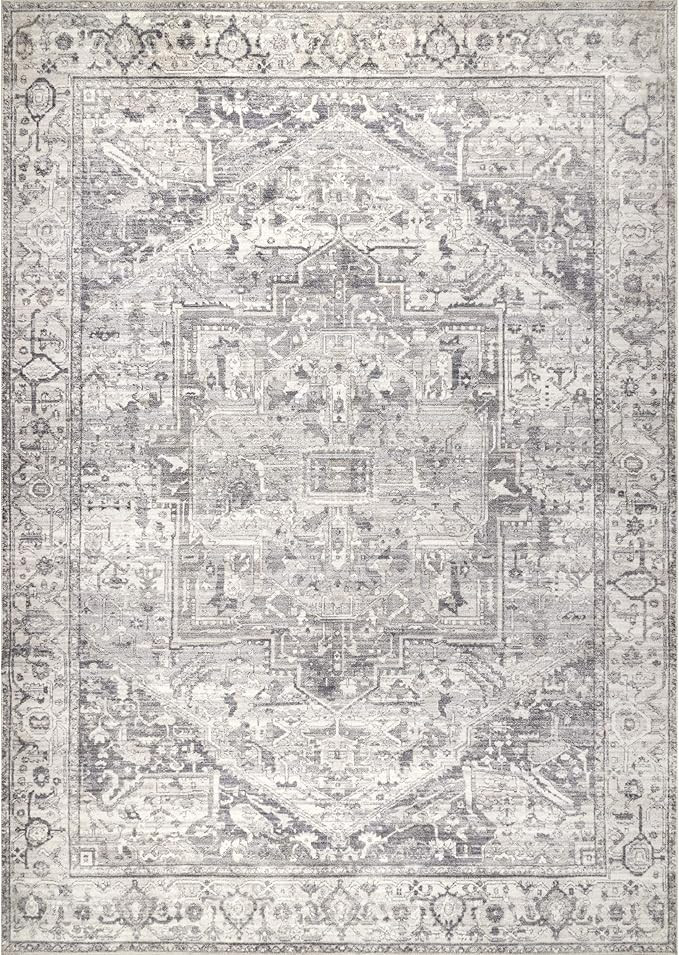 nuLOOM Brielle Machine Washable Vintage Medallion Area Rug, 5' x 8', Grey | Amazon (US)