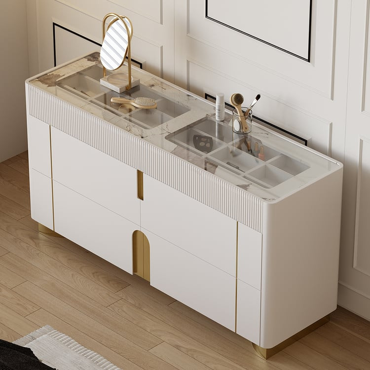 Artus 59"W 6 Drawer Dresser Glass Top Closet Island with Jewelry Display Storage | Homary