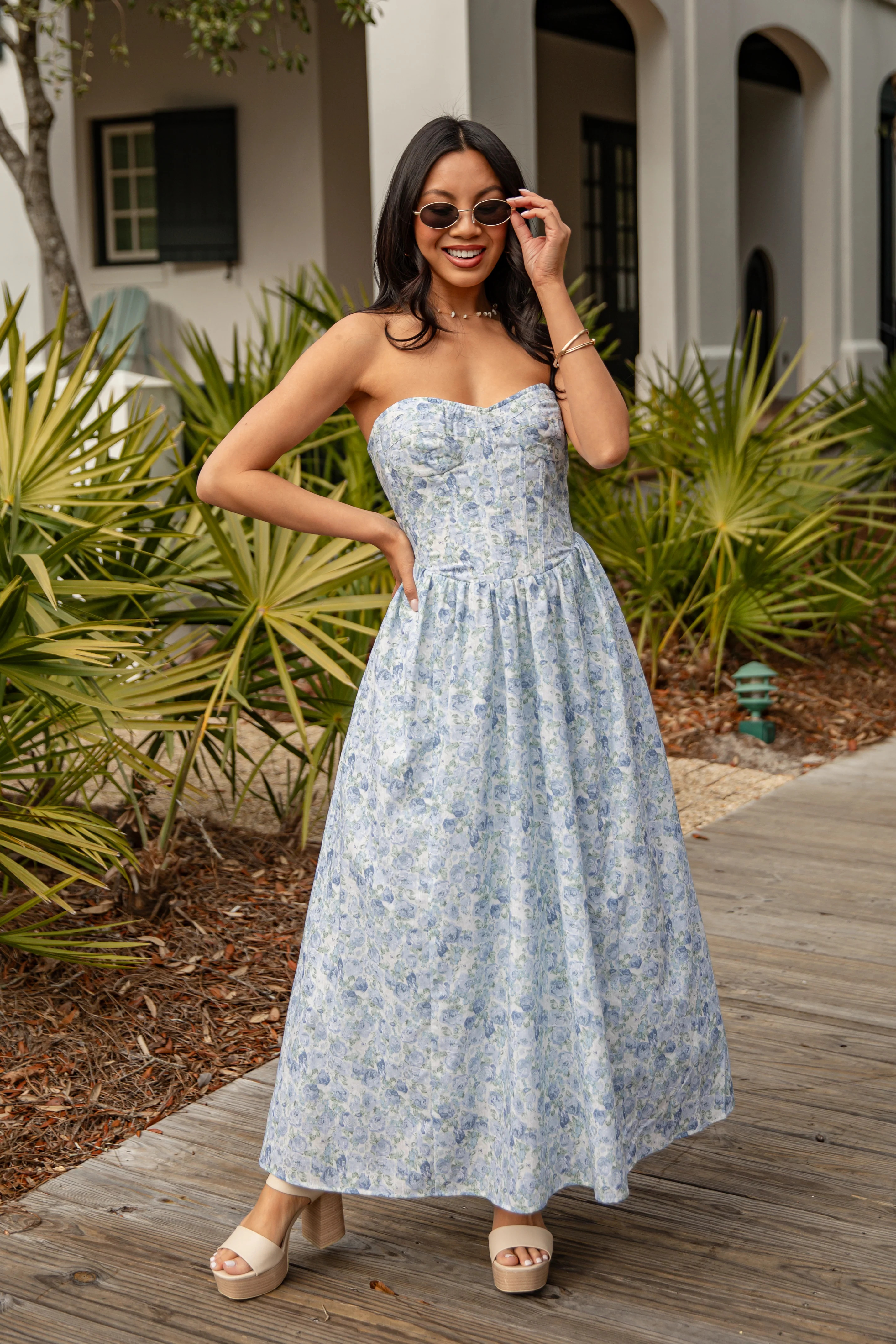 Coastal Blue Floral Maxi Dress | Trendy Women's Dresses | ShopDressUp | Dress Up