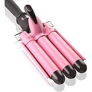 3 Barrel Curling Iron Wand Dual Voltage Hair Crimper with LCD Temp Display - 1 Inch Ceramic Tourm... | Amazon (US)