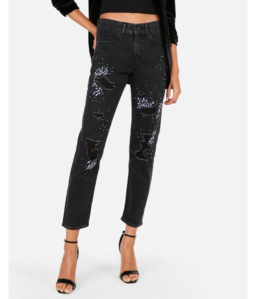 Express Womens Express Womens High Waisted Embellished Rhinestone Original Vintage Skinny Jeans | Express