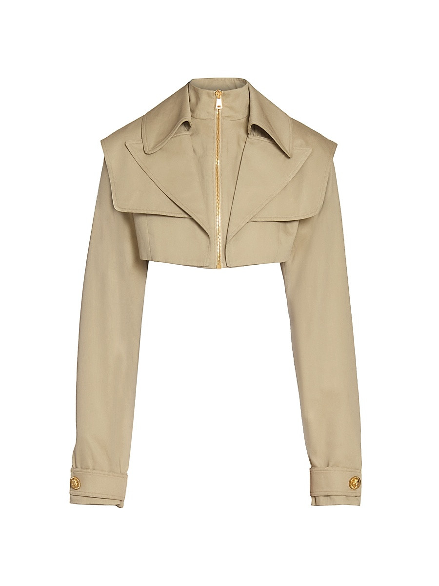 Women's Gabardine Cotton Crop Bomber Jacket - Sable - Size 4 | Saks Fifth Avenue