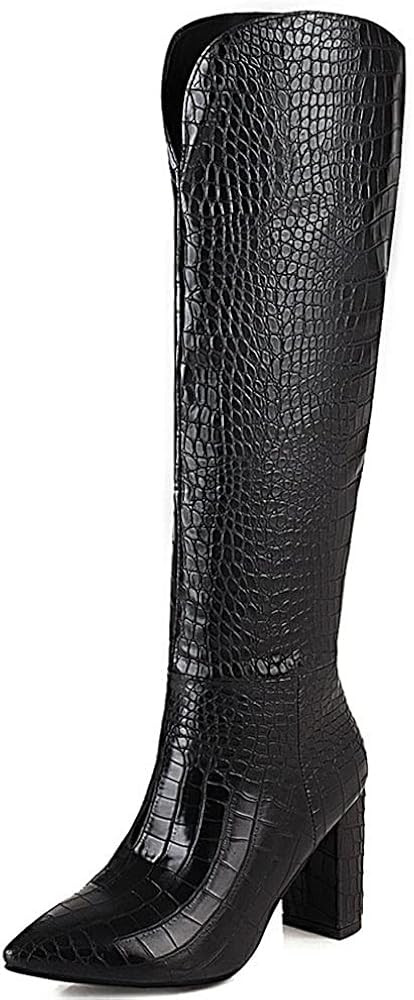 AOSPHIRAYLIAN Womens Knee High Boots Chunky Heel Pointed Toe Snakeskin Cowgirl Cowboy Western Boo... | Amazon (US)