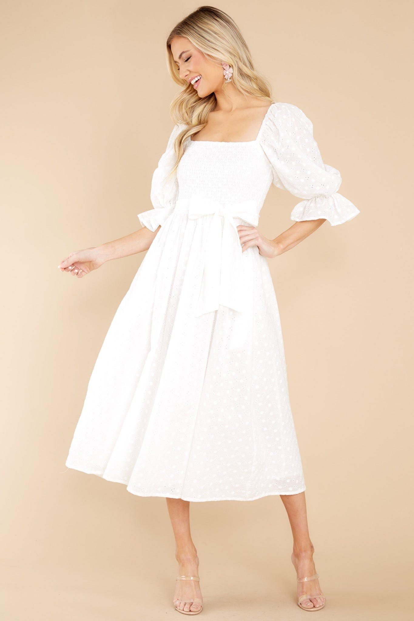 Spreading Love White Eyelet Midi Dress | Red Dress 