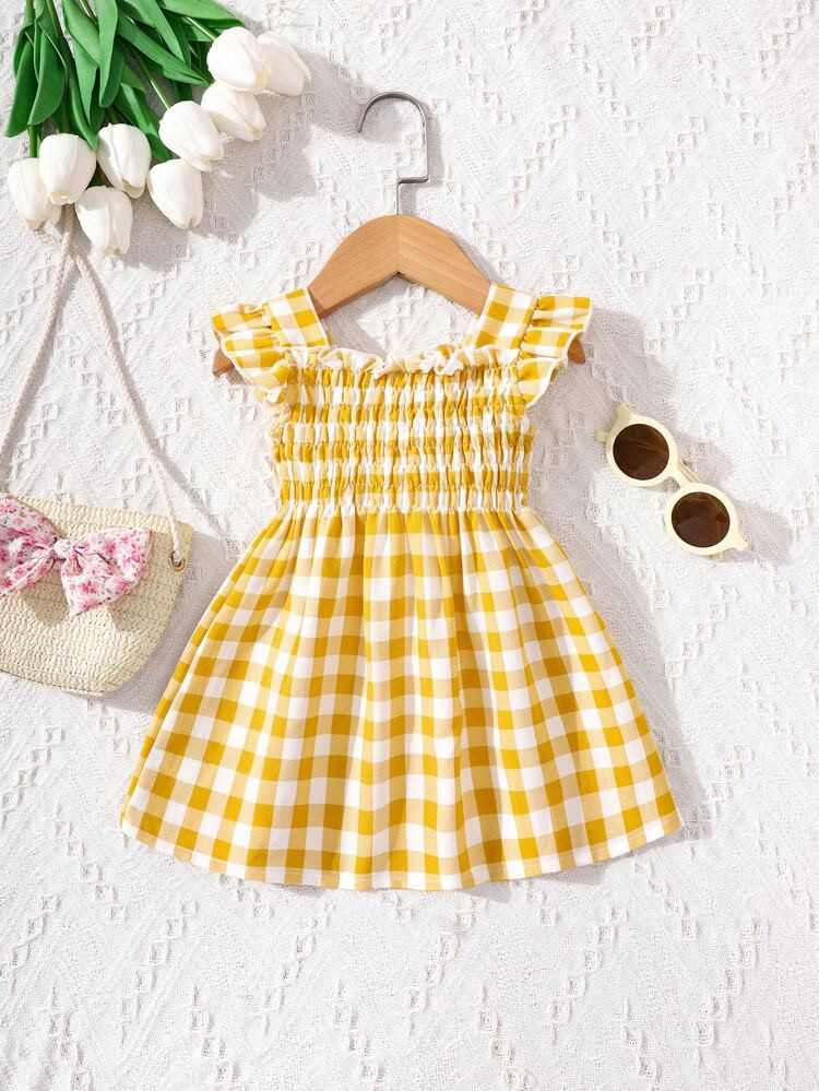 Baby Gingham Print Ruffle Trim Dress | SHEIN