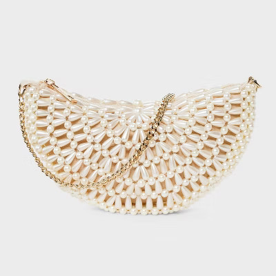Pearl Beaded Half Moon Clutch Bag - A New Day™ Off-White: Abstract Pattern, Hardside, Woven Plastic Shell | Target